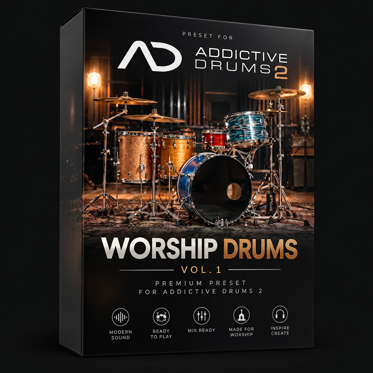 Caja de Worship Drums Vol. 1, preset para Addictive Drums 2
